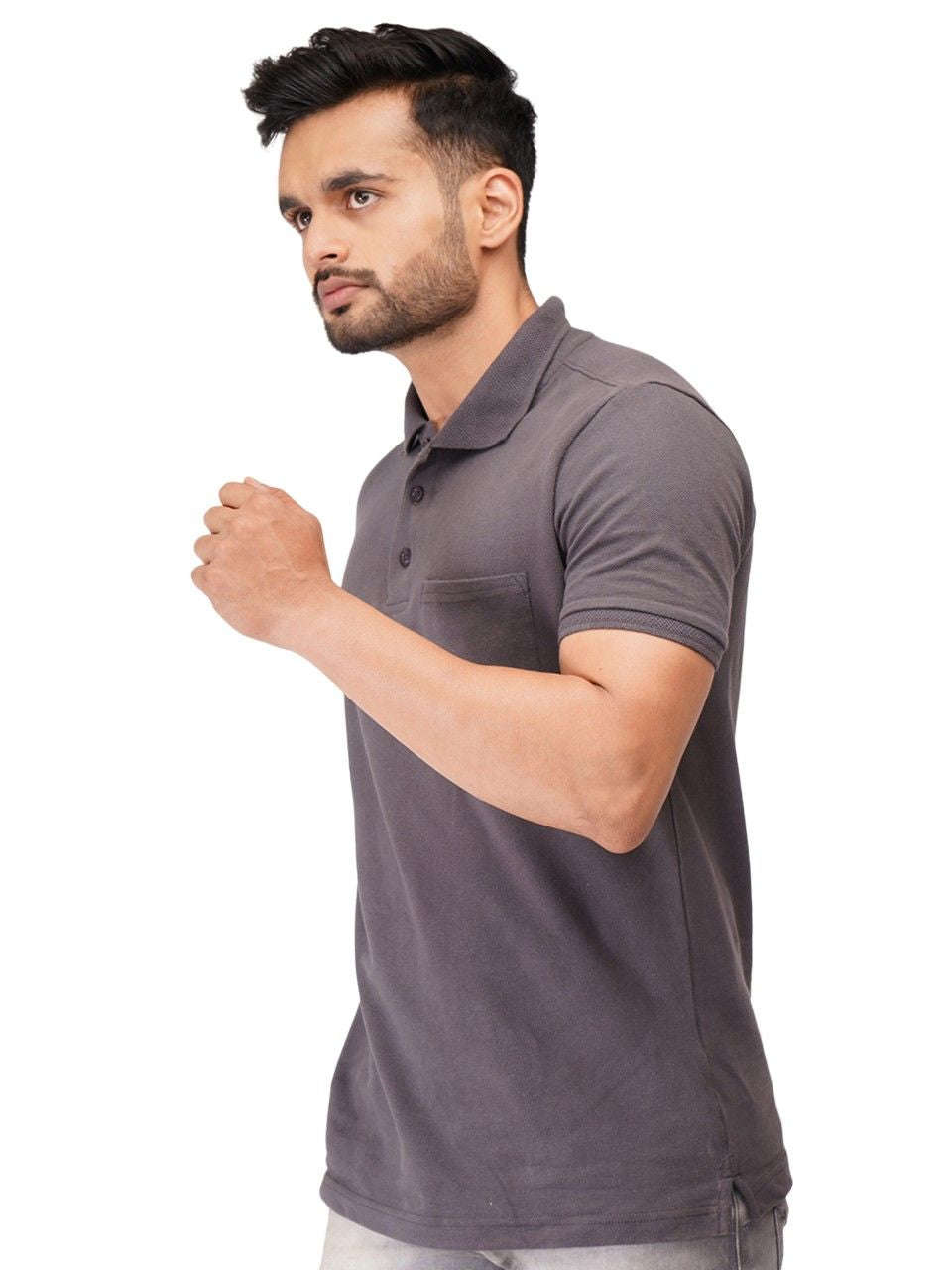 Ecolove Men's Plain Polo T-shirt-Dark Grey