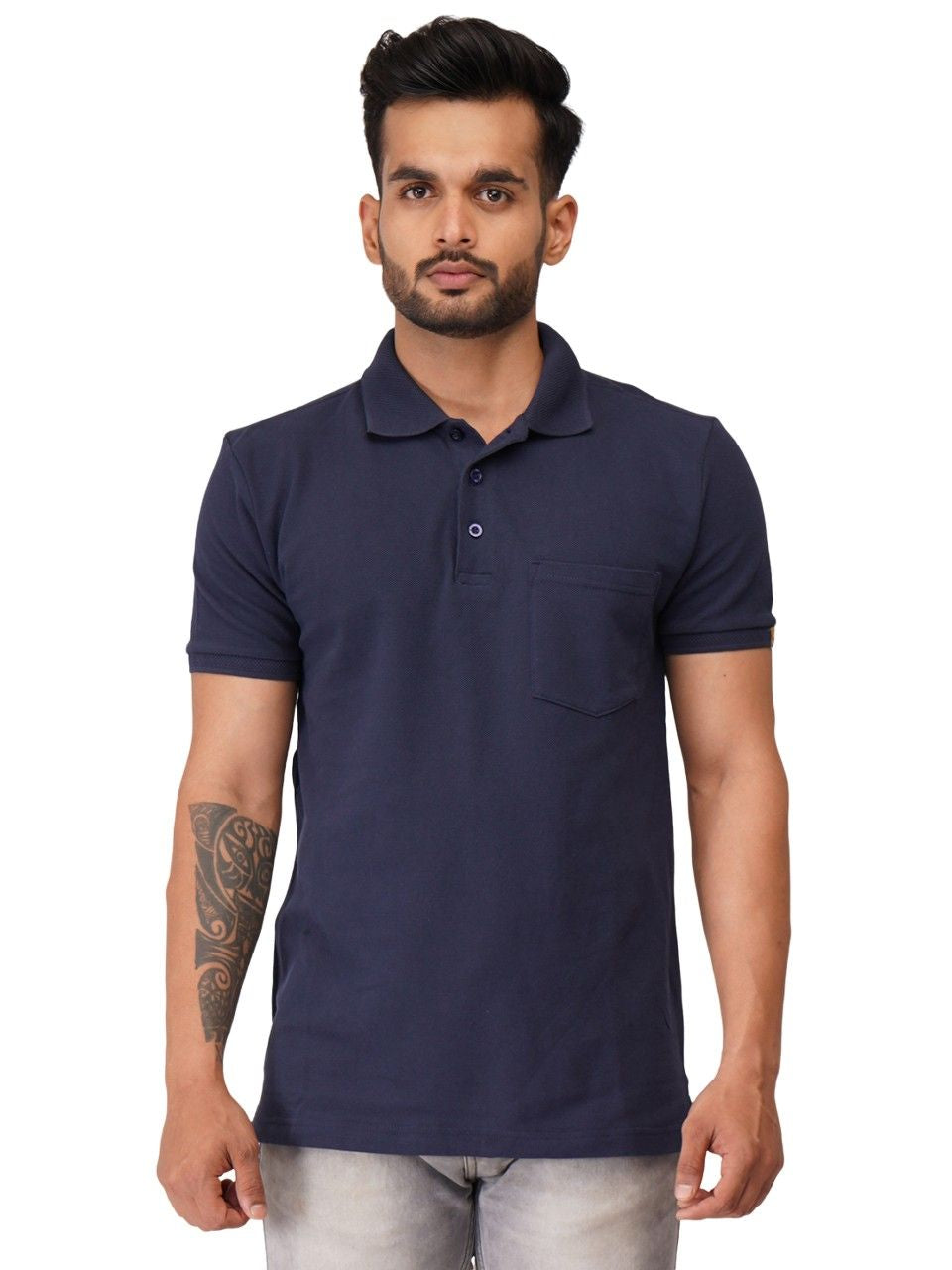 Ecolove Men's Plain Polo T-shirt-Navy