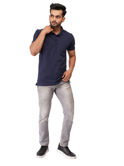 Ecolove Men's Plain Polo T-shirt-Navy