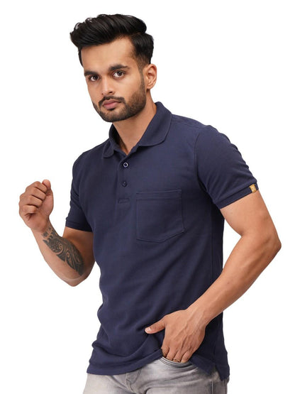 Ecolove Men's Plain Polo T-shirt-Navy