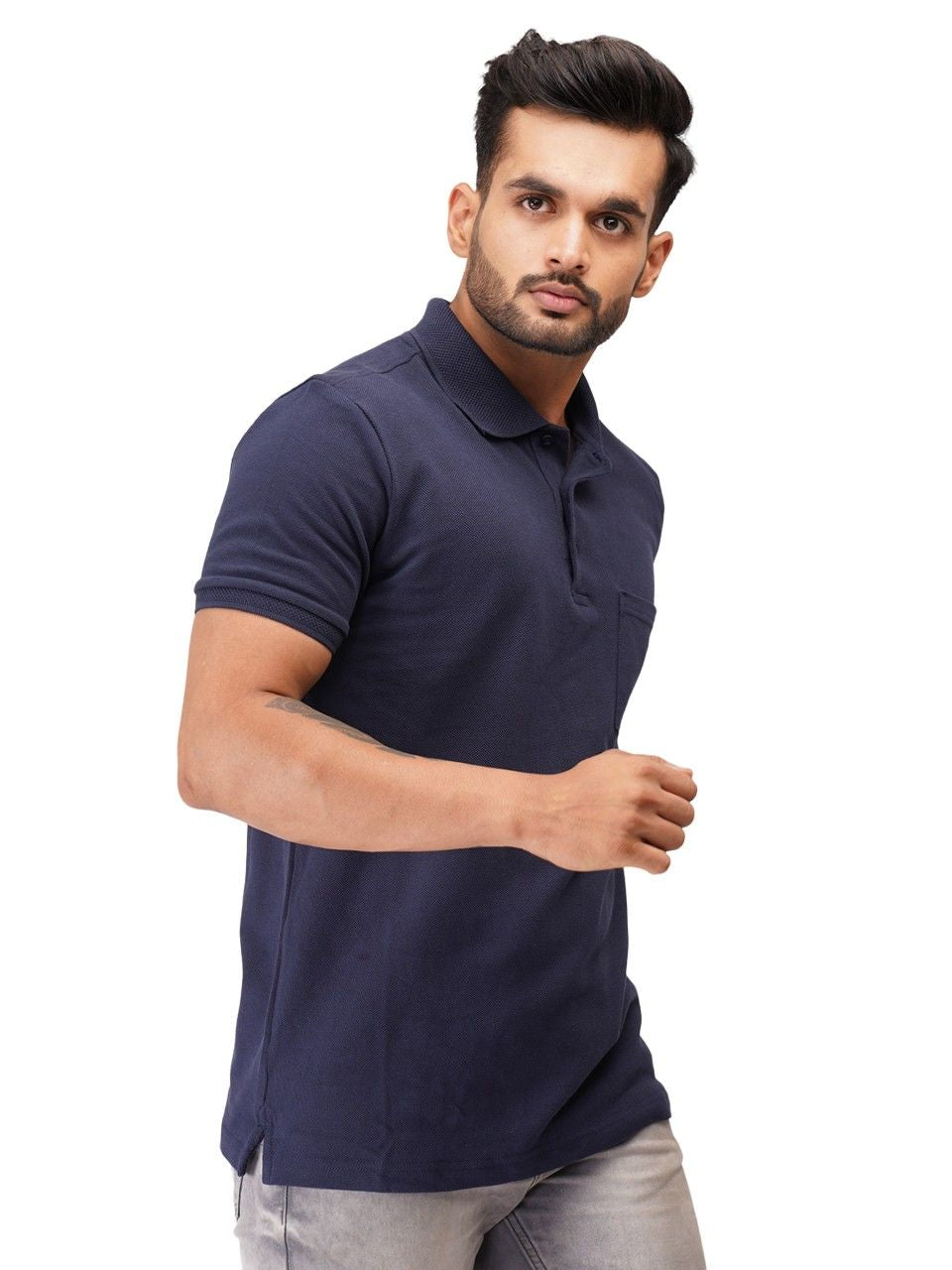 Ecolove Men's Plain Polo T-shirt-Navy