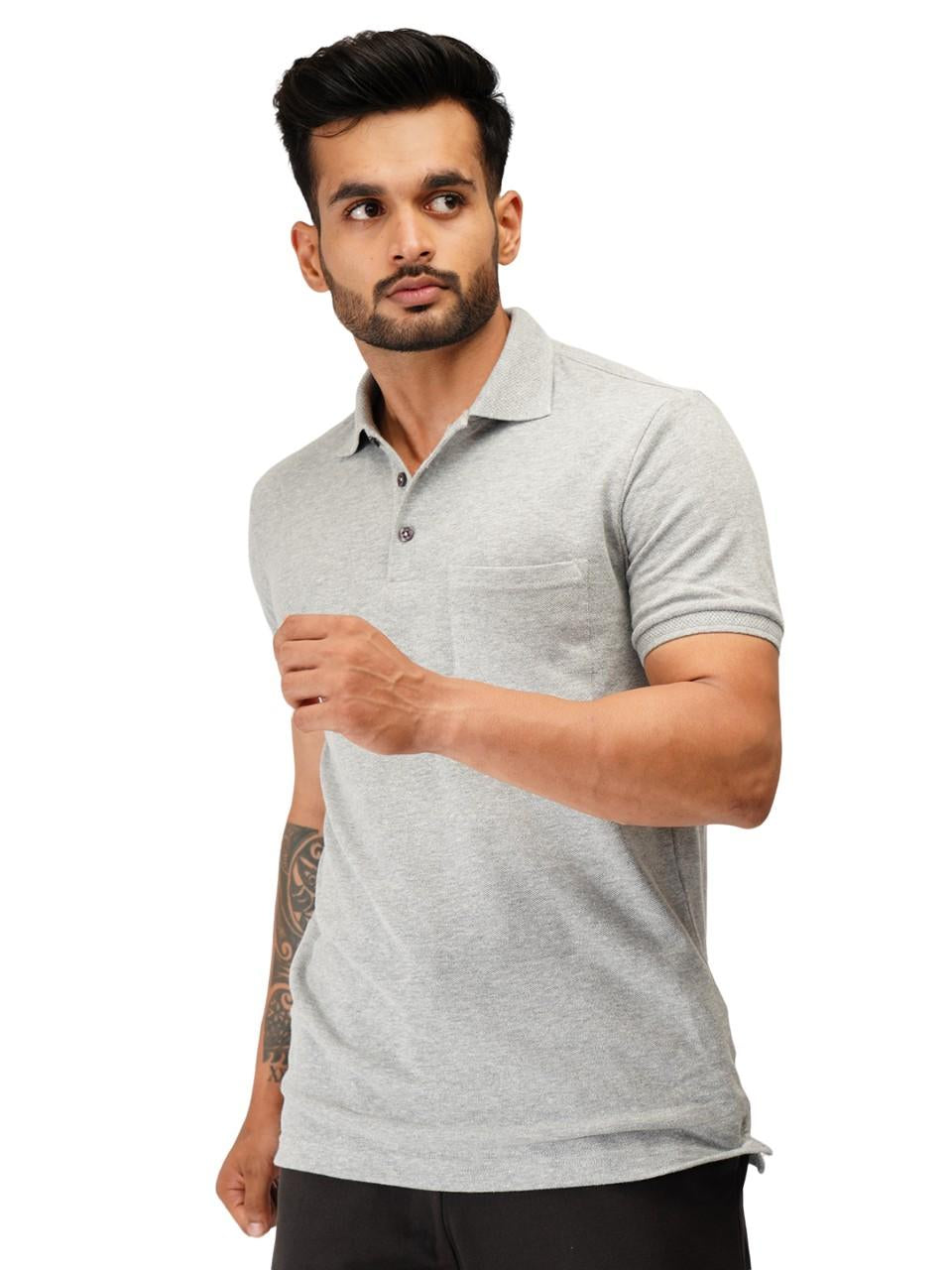 Ecolove Men's Plain Polo T-shirt - Grey